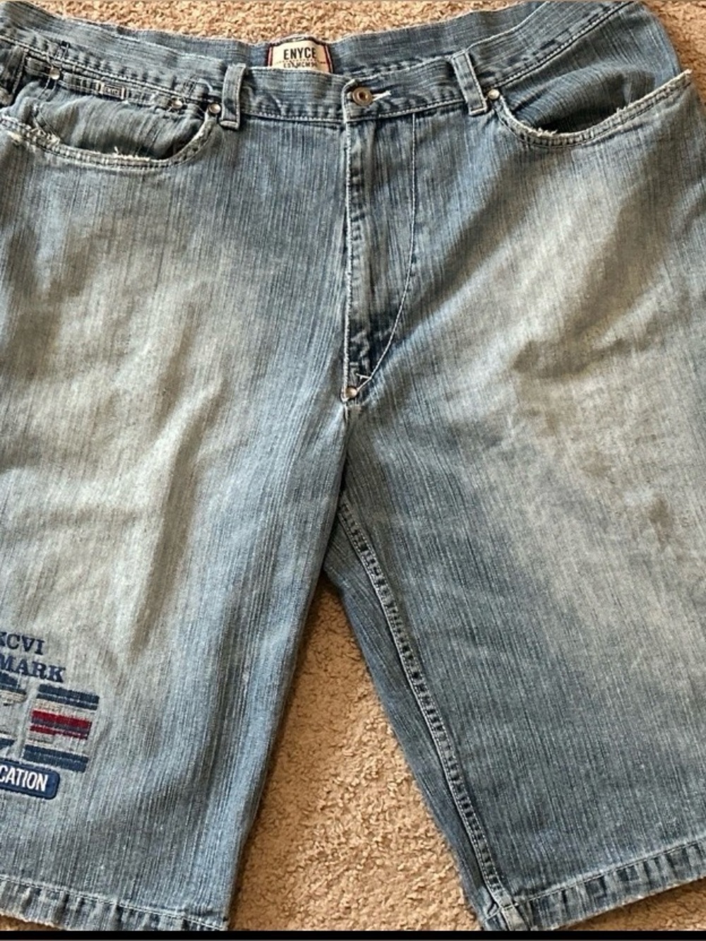 Enyce Jean Shorts Mens Size 42 Blue Denim Embroidered Baggy Hip Hop 90s Y2K